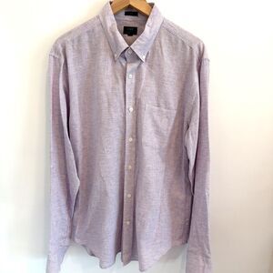 J. Crew Mens Sz L Linen Cotton Shirt Slim Button Down Lilac Purple Stripe L/S